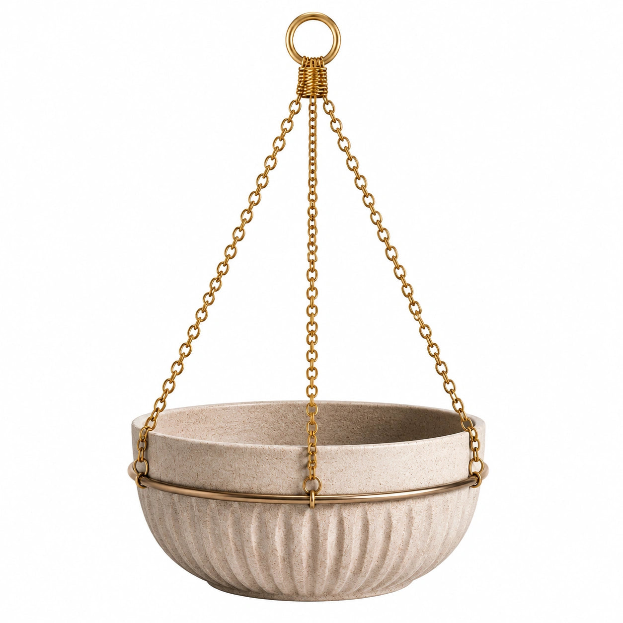 Hängepflanztopf Durchmesser 30 cm Keramik Beige mit Metallketten für Innen und Außenbereich