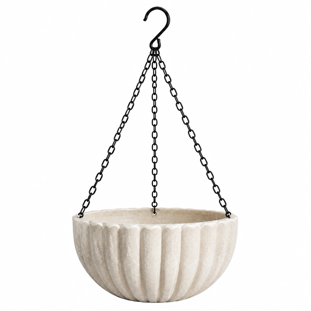 Hängeblumentopf 28 cm Keramik Beige für Pflanzen geriffeltes Design