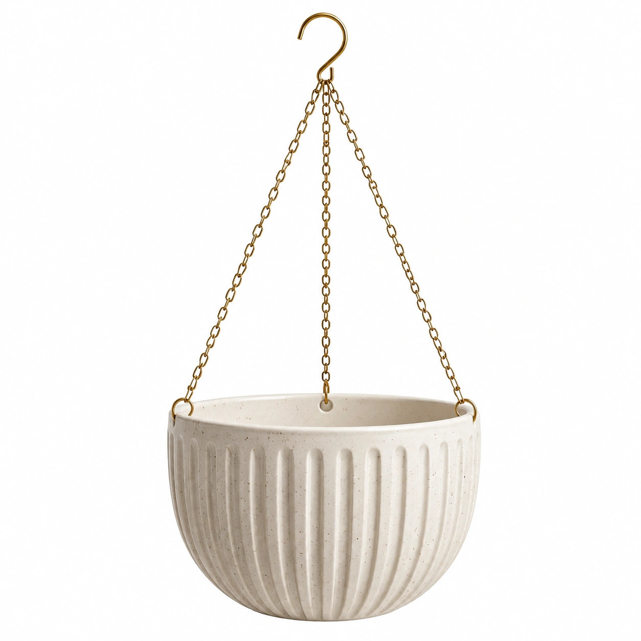 Hängeblumentopf 18 cm Keramik Creme mit Metallketten für Innenbereiche