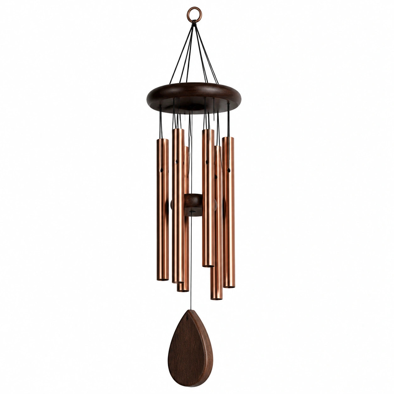 Windspiel 90 cm aus Metall und Holz in Kupferbraun mit Klangröhren für Garten und Balkon