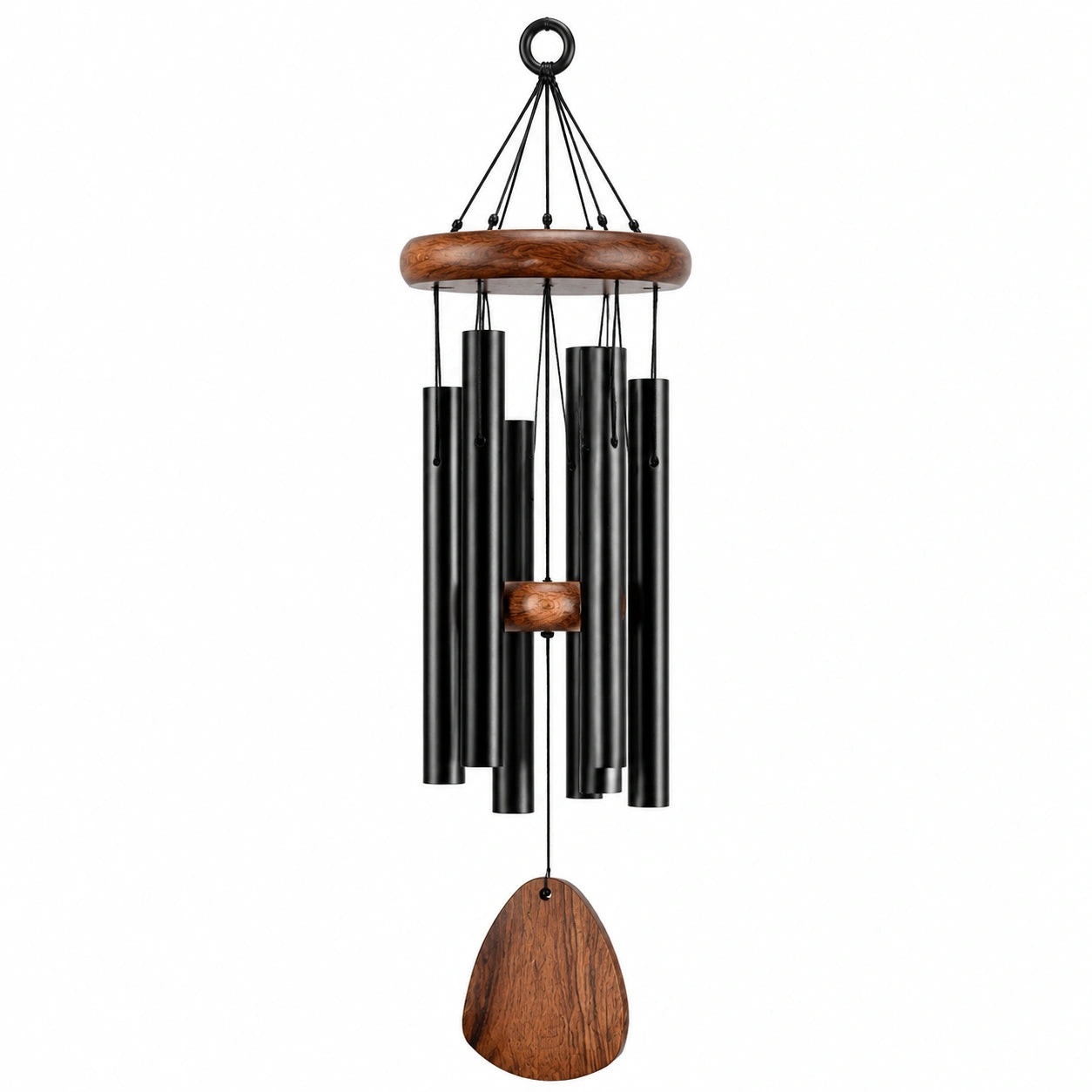 Windspiel 90 cm aus Metall und Holz in Schwarz/Braun - Hängedekoration mit tiefem Klang