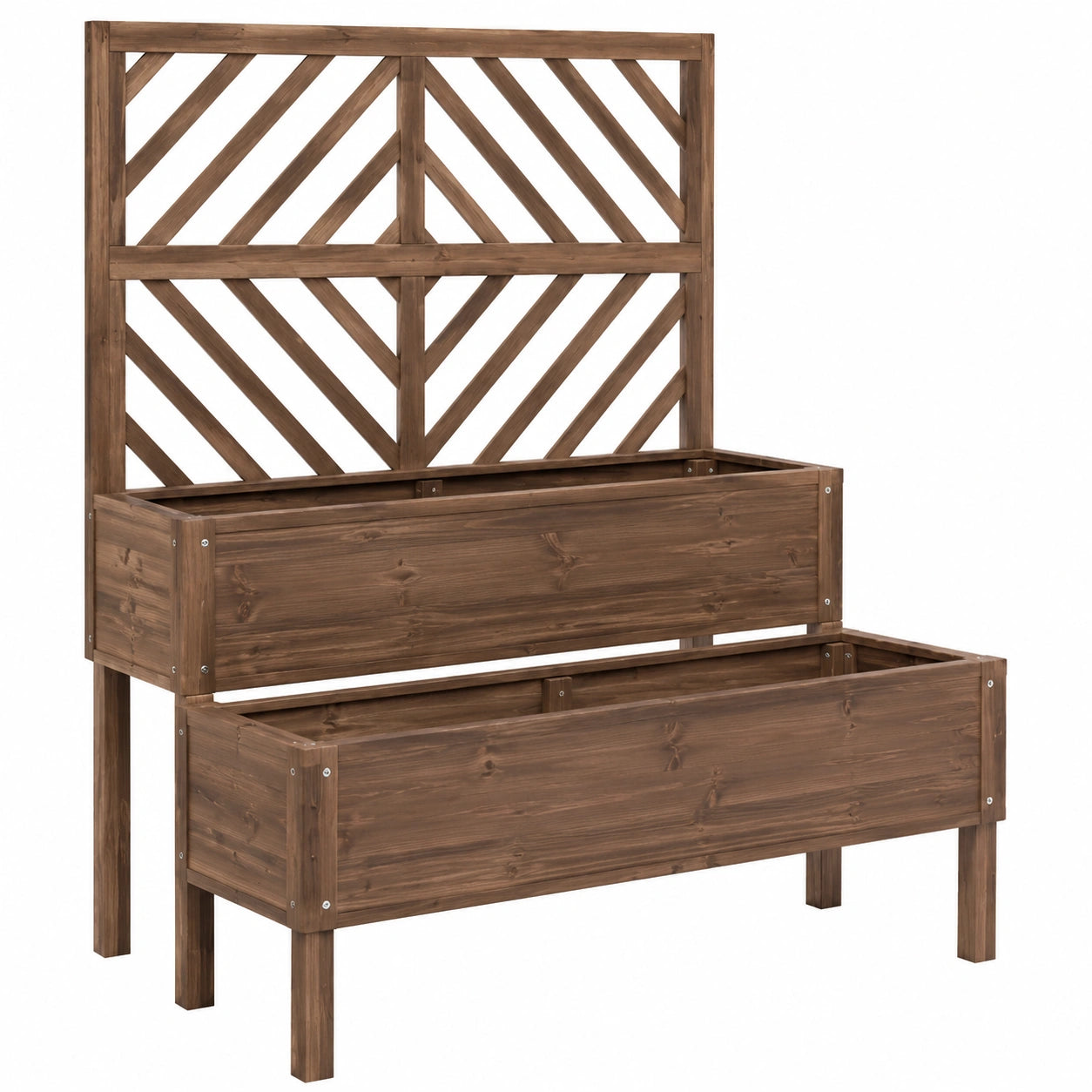 Hochbeet 80 x 40 x 160 cm aus Holz Braun mit Rankgitter für Garten und Balkon