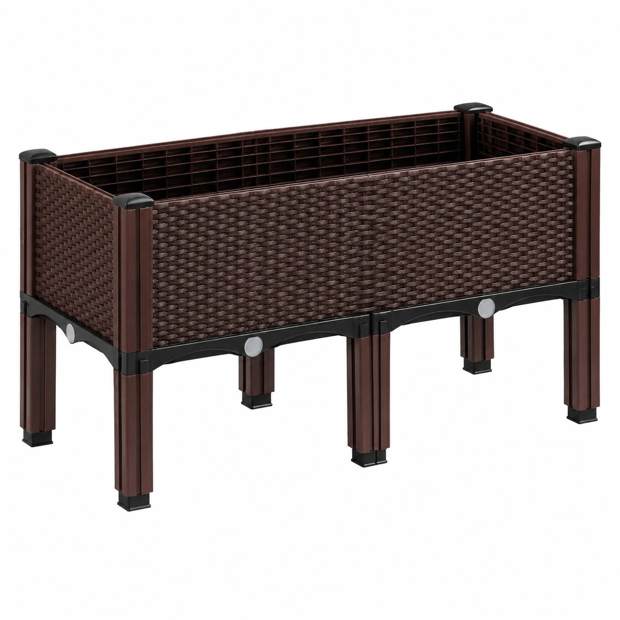 Hochbeet 120 x 60 x 80 cm Kunststoff Dunkelbraun für Garten mit Rattanoptik