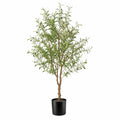 Künstlicher Olivenbaum 180 cm Kunststoff Grün-Braun mit schwarzem Topf für Innenräume