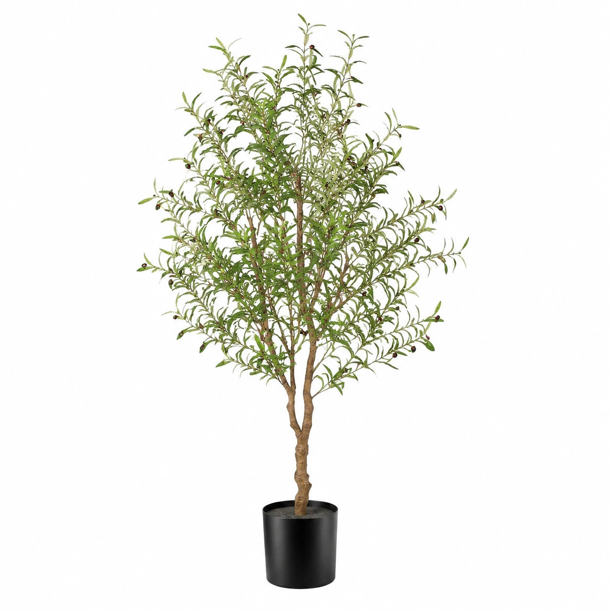 Künstlicher Olivenbaum 180 cm Kunststoff Grün-Braun mit schwarzem Topf für Innenräume