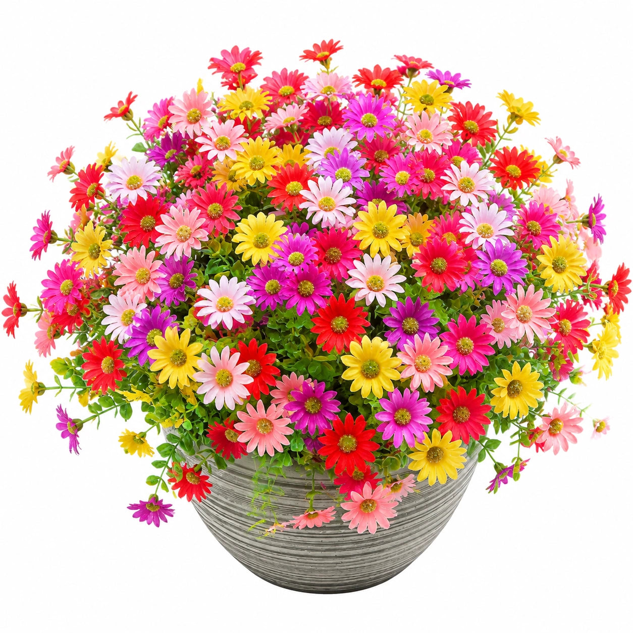 Künstliche Topfpflanze 55 cm aus Kunststoff mit bunten Margeriten im Keramiktopf dekorativ