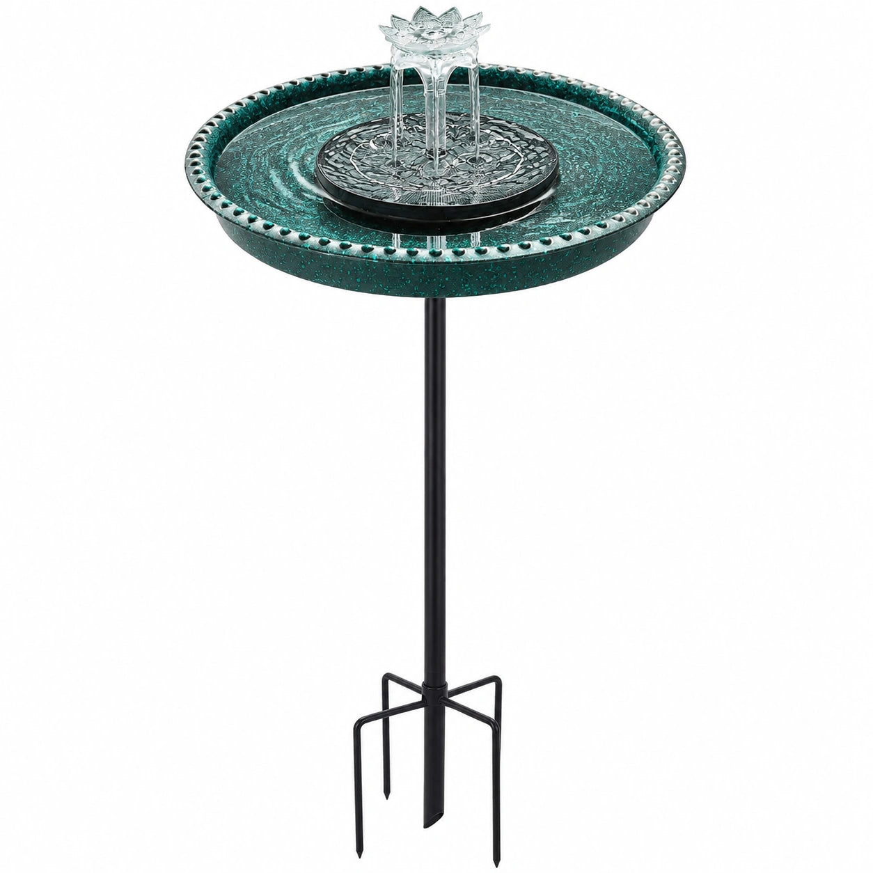 Vogelbad Ø 36 cm aus Metall und Glas Grün mit Erdspieß für den Garten